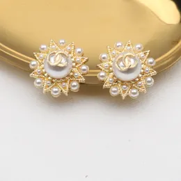 Sommer Einfache 18K vergoldet 925 Silber Luxus Marke Designer Buchstaben Stud Geometrische Berühmte Frauen Runde Kristall Strass Perle ohrring Hochzeit Party Schmuck