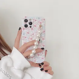 Świeży obraz olejny Fantazyjne silikonowe TPU TPU Case z bransoletką Pearl Nadaje się do iPhone12 11 Pro Max Mini X XSMax 7 8Plus SE