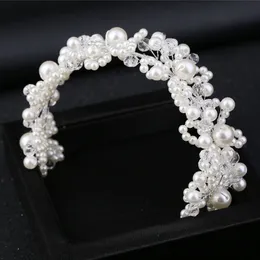 Luxury Flower Faux Pearl Wedding Hair Jewelry Headband Handmade Crystal Hairband Crown Bridal Women Tiara Accessory