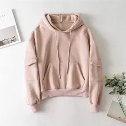 Blsqr Kadın Polar Hoodie Sweatshirt Moda Gevşek Bayanlar Sakiller Sıcak Cep Kapşonlu Ceket 210430