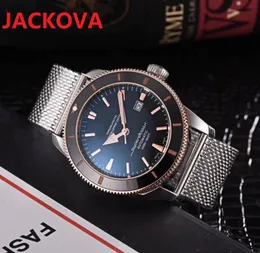 Toppkvalitet Män Mode Klocka 46mm Klassisk Berömd Stor Design Rostfritt stål Mesh Herrklockor Mekanisk Automatisk rörelse Sweep Move Armbandsur Klocka