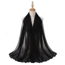 Scarves Muslim Hijabs Wraps Pearl Crinkle Chiffon Shinny Solid Color Arab Modest Headscarf Rectangle Long Shawl 17 COLOR