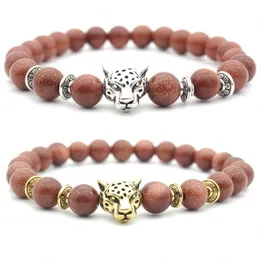 Czerwony kamień naturalny stretch bransoletki z Leopard Buddha Head Yoga Reiki Modlitwa 8mm Koraliki Bransoletka dla kobiet Mężczyźni Biżuteria