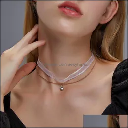 Hänge halsband hängsmycken smycken koreansk dubbel lager cirkel diamant kvinnor mesh kort klänning kassakedja legering rund fest gåva halsband