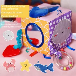 0-12 Months 6 Sided Activity Cube Toy Soft Baby Plush Rattles Mobiles Toys Crib Stroller Hanging Toys Teether Distorting Mirror 210320