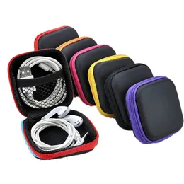 Headphone Case Portable Earbuds Pouch Box PU Leather Earphone Storage Bag Protective USB Cable Organizer WLL589