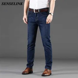 Autumn Winter Blue Jeans Men Casual Loose Warm Fashion Business Brand Stretch Big Size 28-40 211011