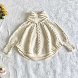 Autumn Winter Kids Girls Long Sleeve Knit Turtleneck Sweater Cloak Children Clothing Baby Pullover Sweaters 211201