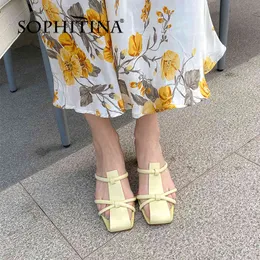 Sophitina Square Heel Concize狭いバンドの女性の靴サンダル夏の高品質ドレッシングスクエアトゥモダンサンダルFO367 210513