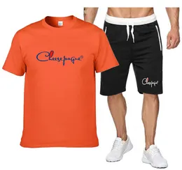 2022 Marca de Verão Impressão Masculina Masculina Camisolas e Quickdry Shorts Classic Daily Casual Esportes 2 Pçs Set Ginásio Curto Outfits S-2XL