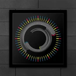 Neuheit Holz Zeitrahmen Quadratische Tischuhr Rotierende Platte Pfeile Bunte Wanduhr Modernes Design Desktop-Grafik-Kunst-Uhr 210325