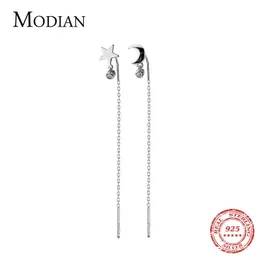 Fashion Sterling Silver 925 Star And Moon Long Chain Drop Earrings for Women Luxury Fine Jewelry Design 210707