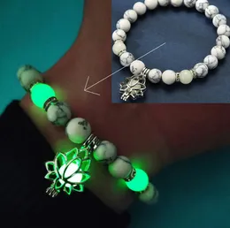 Natural Malachite Stones bracelet Luminous Glowing In The Dark Lotus Flower Shaped Charm Bracelet For Women Yoga Prayer Buddhism Jewelry
