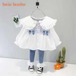 Baby Set Mädchen Spitze Falten Kleidung Mode Top Denim Jeans Hosen Kinder geboren Kostüm 1 2 3 4 Jahre 210429