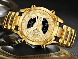 2024New Temeite Brand Gold Mens Quartz Watches Sport Digital Watch Men Led Dual Display Armswatch Waterproof Luminous Relogio Masculino