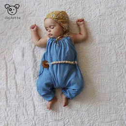 2021 New Summer Drawstring Baby Girl Clothes Fashion Loose Solid Romper Baby Boy Clothes New Born Babygirl Onesie G1221