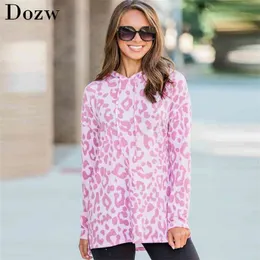 Frauen Herbst Sweatshirt Leopard Print Mode Hoodie Tops Langarm Mit Kapuze Pullover Casual Lose Tunika Sudadera Mujer 210515