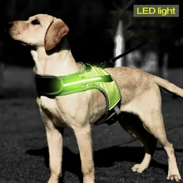 LED発光ドッグハーネスライトアップ犬の胸部ストラップベストペットの安全反射ハーネス襟ペットベスト210712