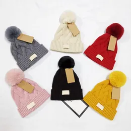 PomPom Beanie Cappello slouchy invernale per donna U ashion Cappelli di pelliccia lavorati a maglia caldi 6 colori Berretto da neve da sci all'aperto di alta qualità