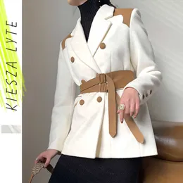 Kobiety Tweed White Woolen Garnitury Kurtka Winter Biuro Panie Blazer Płaszcz Designer Kurtki Topy 210608
