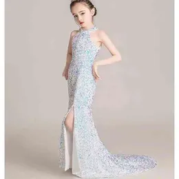 Sequin Kids Ball Gown Flower Girl Tailing Dresses Sleeveless Girl Princess Long Dresses for Kids Communion Wedding Party Clothes G1218