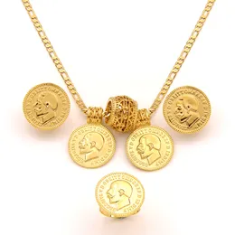 1913 Coin cephalic Pendant Earring Ring Sets Gold GF Figaro Link Chain or black rope select JewelryRetro Yearning Treasure