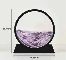 16cm移動砂のアートピクチャーシルバーフレームラウンドガラス3D深海サンドスケープモーションディスプレイ流れる砂フレームH0922