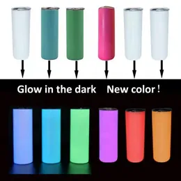 DIY Sublimation Tumbler Glow in The Dark Tumbler 20oz STRAIGHT Skinny Tumbler with Luminous paint luminous Cup magic travel cup Creative