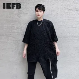 IEFB летние черные мужские футболки из мятой ткани, свободные мужские футболки с нерегулярным низом и короткими рукавами, одежда больших размеров 9Y7373 210524