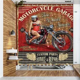 VIXM Vintage Motorcycle Chuveiro Cortinas Clássico Piloto Impermeável Poliéster Tecido Banheiro Cortinas para Decoração Home 211116