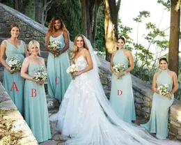 Stili misti Abito da damigella d'onore color menta Una linea senza maniche in chiffon Primavera Estate Campagna Giardino Abito da damigella d'onore Ospite di matrimonio Su misura Taglie forti disponibili