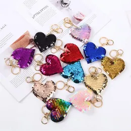 Sequined Heart Keychain Party Favorit Färgglada Bagage Dekoration Mini Key Chain Bag Pendant Creative Gift Keyring DD929