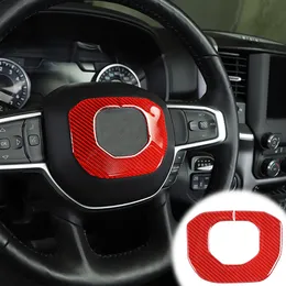 Red Carbon Fiber Car Steering Wheel Center Bezel For Dodge RAM 18-20 Interior Accessories