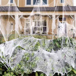 Konstgjord Spider Web Halloween Dekoration Skrämmande Party Scene Props Vit Sträckt Spindelväv Skräckhus Hem Decora Tillbehör Y0730
