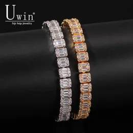 Uwin Baguette CZ Bracelet Iced Out Zircon 8.5m HipHop Fashion Punk Chain Bling Elegant Charms Jewelry 7inch 8inch 210609