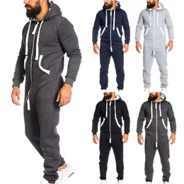 Mäns Hoodies Sweatshirts Mens Bodysuit Höst Vinterfärg Matchande Långärmad Hooded Tröja Zipper Vuxen Onesie Combinaison Homme Män