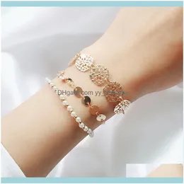 Link, Jewelrylink, Chain Modyle Imitation Pearl Bracelets & Bangles Adjustable Gold Color Flower Bracelet Set For Women Drop Delivery 2021 T