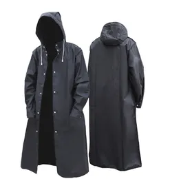 Czarny Moda Dorosłych Wodoodporna Długie Długie Płaszcze Kobiety Mężczyźni Płaszcz Rain Kapturem Dla Piesze Wycieczki na świeżym powietrzu Wędkarstwo Wspinaczka Zagęszczona 210819