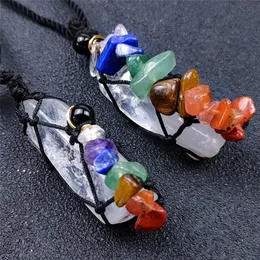 7 Chakra Oregelbundna stenar Yoga Healing Energy Weaving Rope Pendant Natural Crystal Cylinder Krossad Stone Meditation Halsband