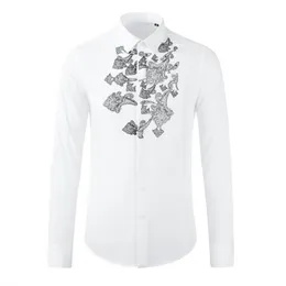 Nowa bawełniana koszule męskie wysokiej jakości Haft z długim rękawem Biały człowiek koszule Slim Fit Party Mens Dress Shirts Camisa Masculina