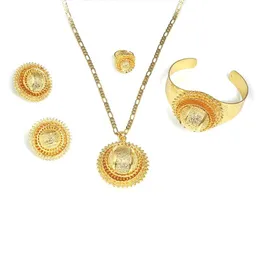 Earrings & Necklace Ethiopian Gold Color Jewelry Sets Pendant Bangle Ring Habesha Eritrean Wedding Gift