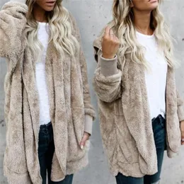 Kvinnors Jackor Kvinnor Fleece Fur Jacket Ytterkläder Toppar Vinter Varm Hooded Fluffy Coat Mode Hoodies Öppna Framfickor Fall Outco