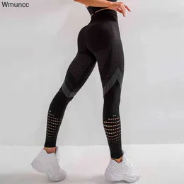 WMUNCC Yoga Leggings Sport Pants Women Fitness Energy Seamless Gym Leggings Hög midja Hollokt ut sexig push Up Running Tight H1221