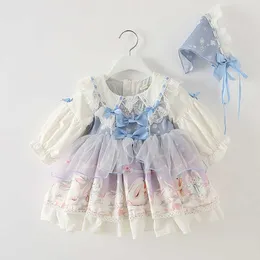 2 pcs bebê menina outono vintage boutique vestido criança lace espanhol lolita princesa vestidos para menina vestido de bola de festa de aniversário 210615