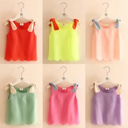 Kids Tops Summer Candy Color Orange Black White Blue Yellow Pink Purple Sleeveless O-Neck Chiffon T-Shirt Baby Girl 210529