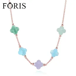 FORIS 14 Farben Modeschmuck Vierblättriges Kleeblatt Kristall Lange Halskette Frauen Weihnachtsgeschenk PN031