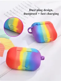3D Rainbow Silicone Fodral för Apple AirPods 1 2 3 Trådlös hörlurar Skyddskåpa Luftpåsar Pro Laddning Boxväskor med krok