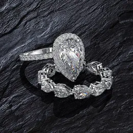 Cluster Rings Luxury Water Drop 5ct Moissanite Diamond Ring Set 100% vero argento sterling 925 Fidanzamento Wedding Band per gioielli da donna