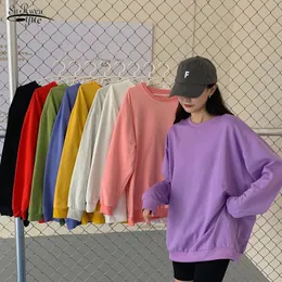 Tidig höst Koreansk version av Loose Solid Cotton O-Neck Långärmad Guard Schoolgirl Ins SweetShirts Plus Storlek 11764 210521