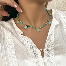 Unique Tassel Green Natural Stone Choker Necklace for Women Wedding Goth Light Luxury Bead Link Chain Female Jewelry